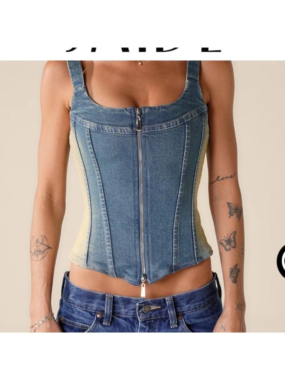 EB DENIM rainy Corset Light Wash Zip up cowgirl tank Large